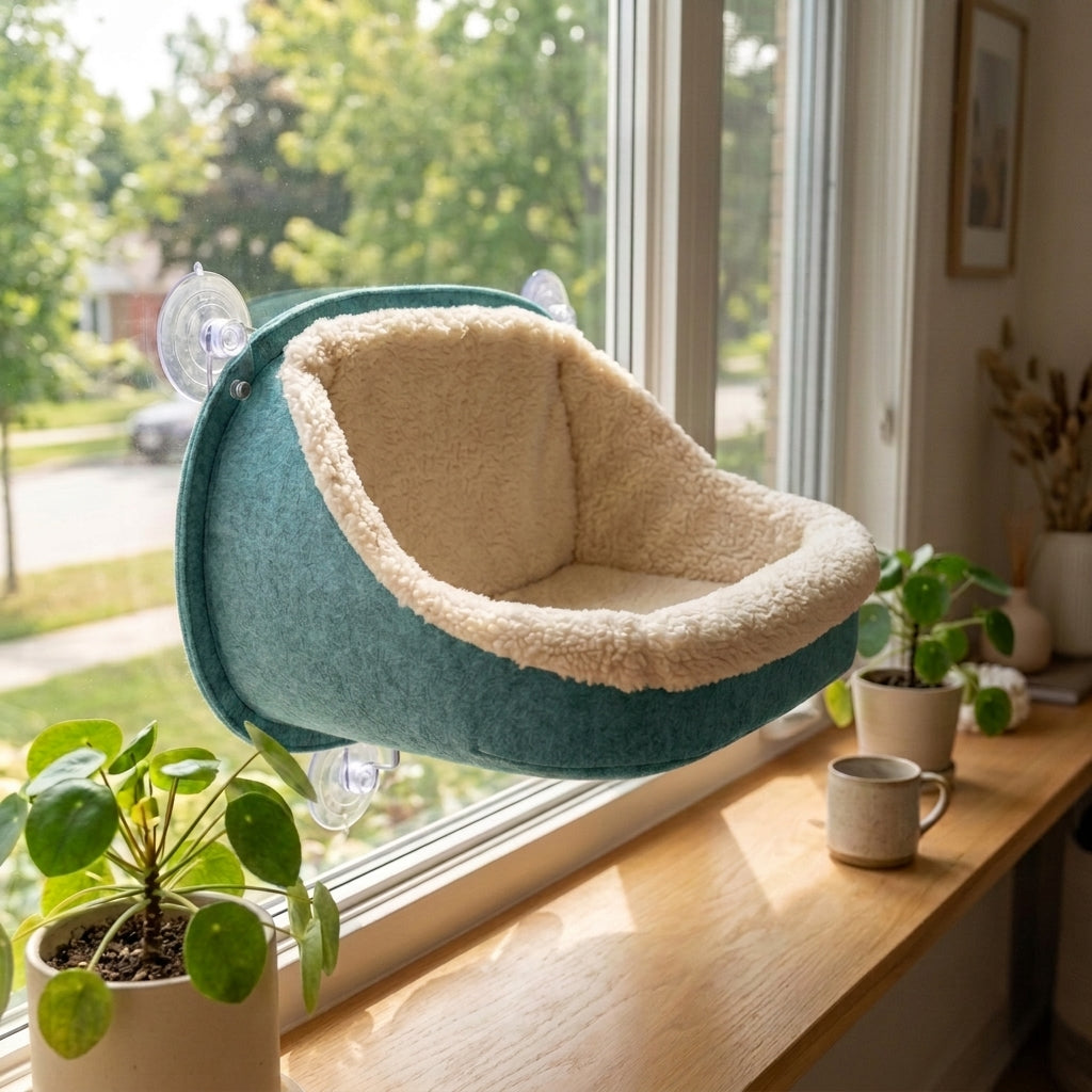 CalmLair™ CalmNest Smart Pet Window Pod – Heavy-Duty Suction Cup Cat Window Perch & Sunbathing Hammock for Indoor Cats & Small Dogs