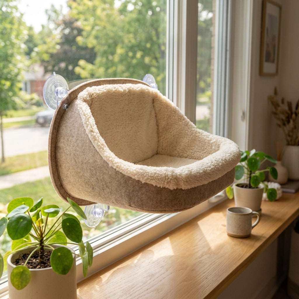 CalmLair™ CalmNest Smart Pet Window Pod – Heavy-Duty Suction Cup Cat Window Perch & Sunbathing Hammock for Indoor Cats & Small Dogs