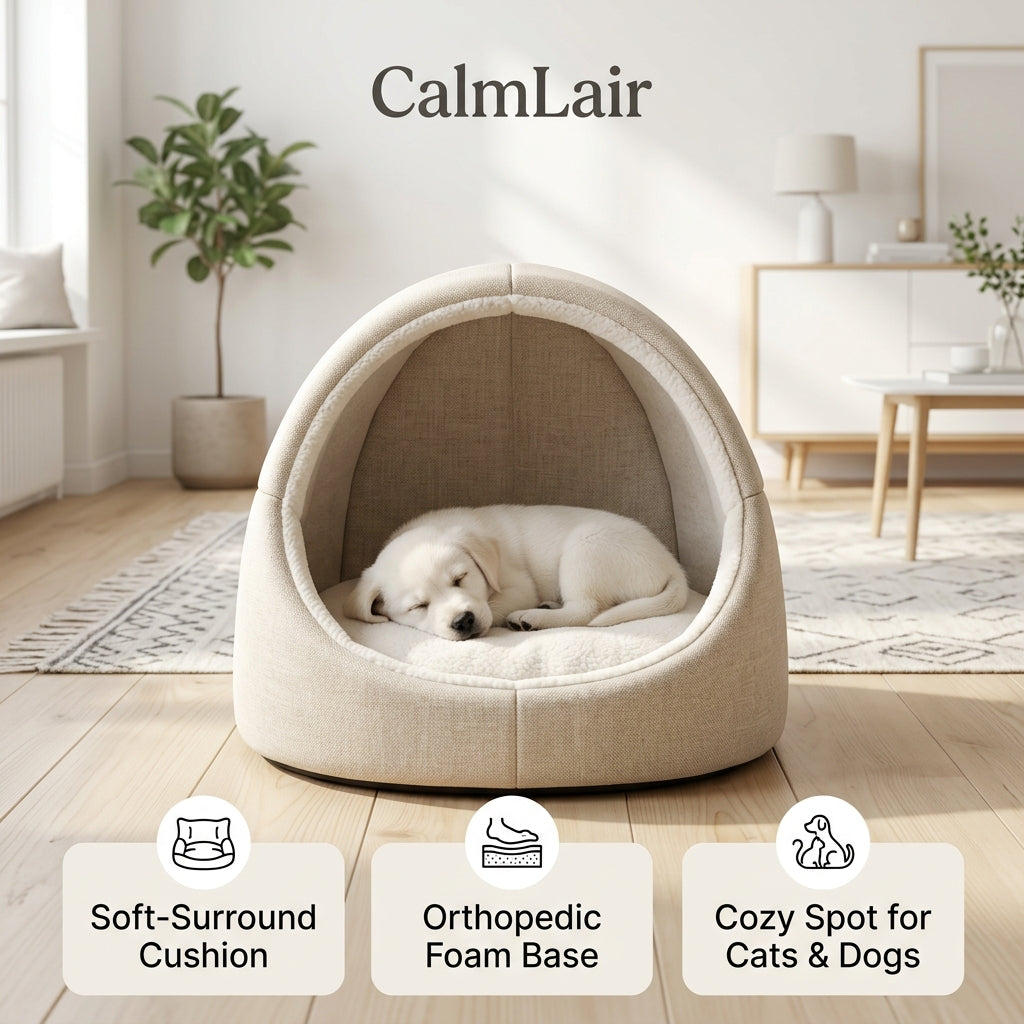 CalmLair™ CloudCradle Pet Sofa Pod – Orthopedic High-Bolster Calming Dog Bed & Cat Couch with Waterproof Liner, Removable Washable Cover & Non-Slip Base