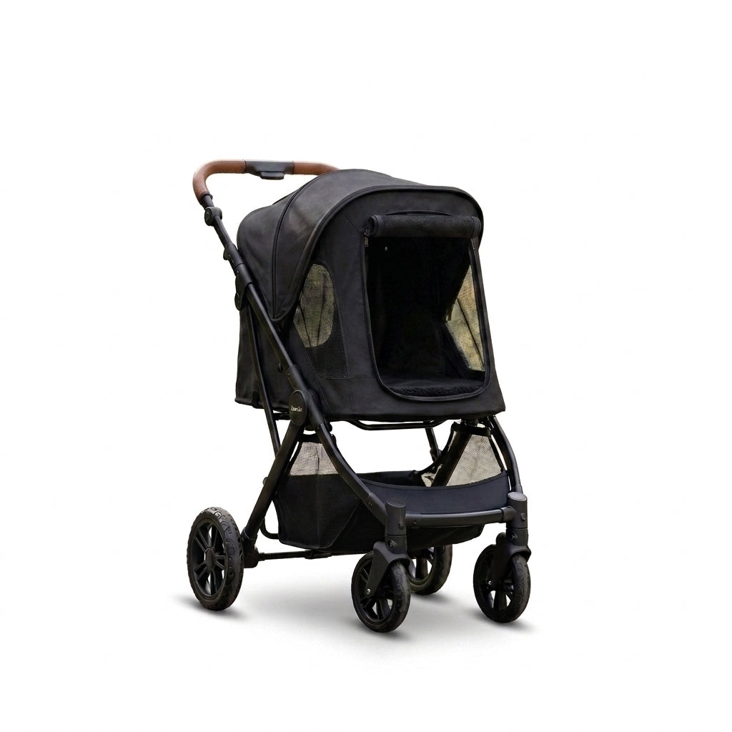 CalmLair™ PawPort Foldaway Pet Stroller Cabin – Lightweight Aluminum Dog & Cat Stroller with 360° Shock-Absorbing Wheels, One-Hand Fold System & Storage Basket