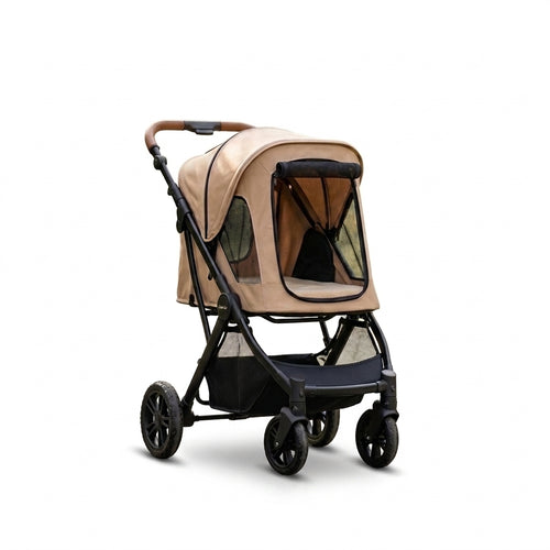 CalmLair™ PawPort Foldaway Pet Stroller Cabin – Lightweight Aluminum Dog & Cat Stroller with 360° Shock-Absorbing Wheels, One-Hand Fold System & Storage Basket