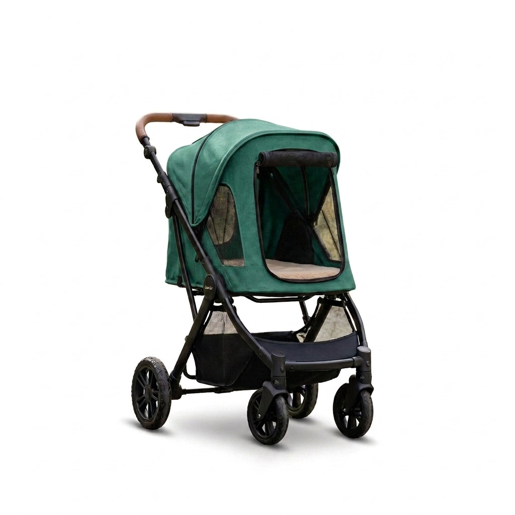 CalmLair™ PawPort Foldaway Pet Stroller Cabin – Lightweight Aluminum Dog & Cat Stroller with 360° Shock-Absorbing Wheels, One-Hand Fold System & Storage Basket