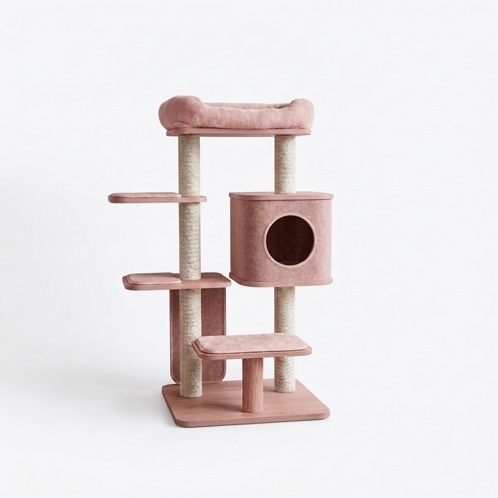 CalmLair™ ZenTower Modular Cat Tree & Scratching Post Activity Center – Noise-Reducing Felt Condos, Sisal Wrapped Posts, Multi-Platform Design with Detachable Plush Cushion for Cats & Kittens